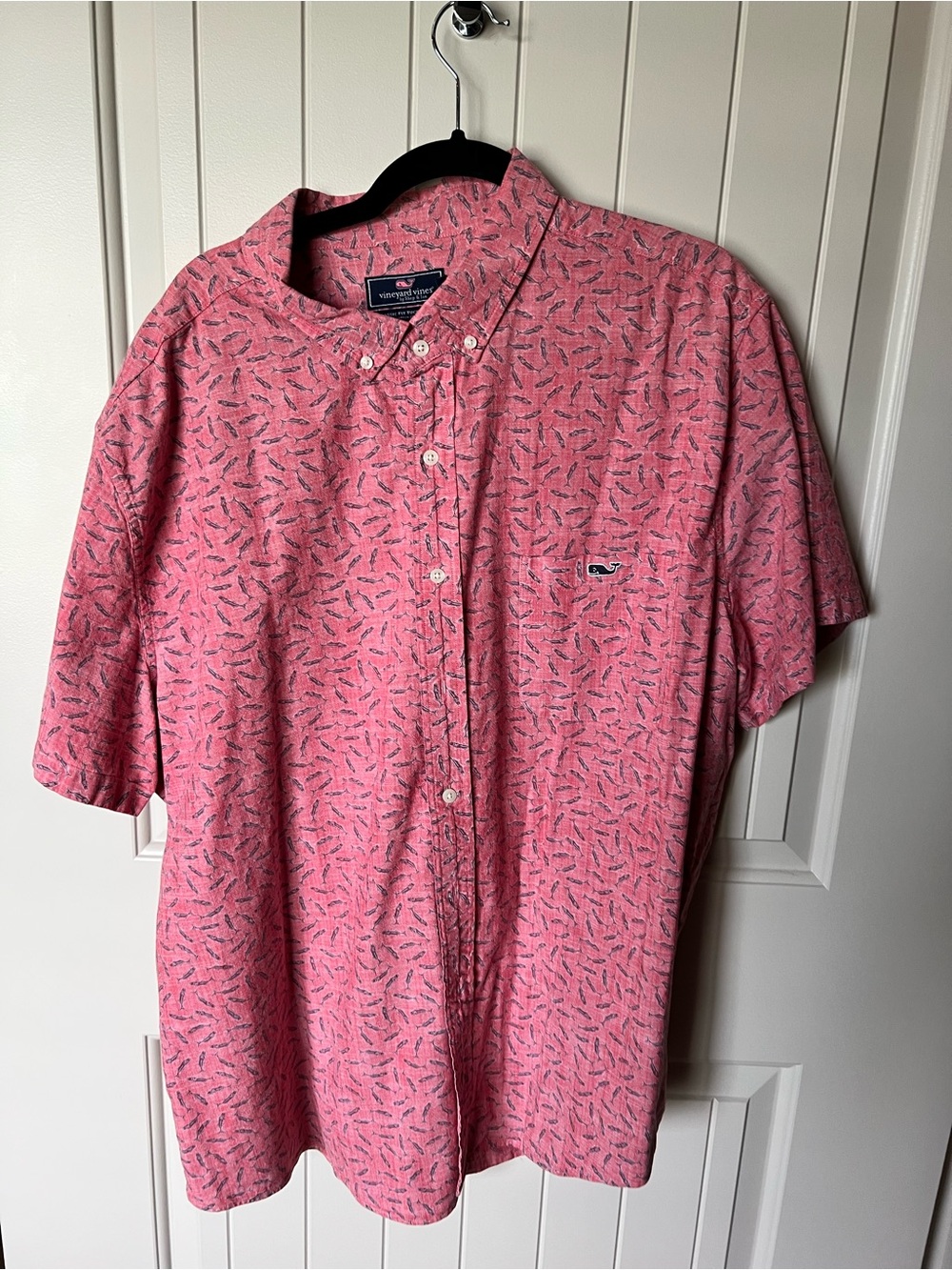 Vineyard Vines Men's Pink Short-Sleeve Button-Down with Navy Micro Print